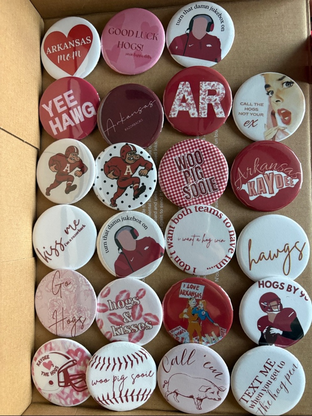 Arkansas Razorbacks Button Pin Set - Red, White, Pink